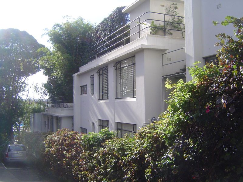 Not shown to advantage here but try as a passerby to get something better!, this is the back of the flat-roofed, concrete, Wyldefel Gardens.