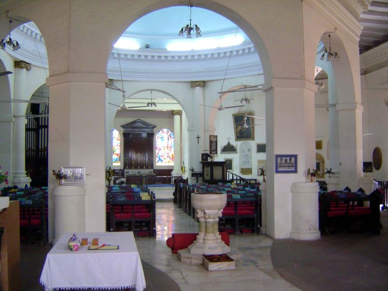 The interior is dominated by the piers supporting the dome.