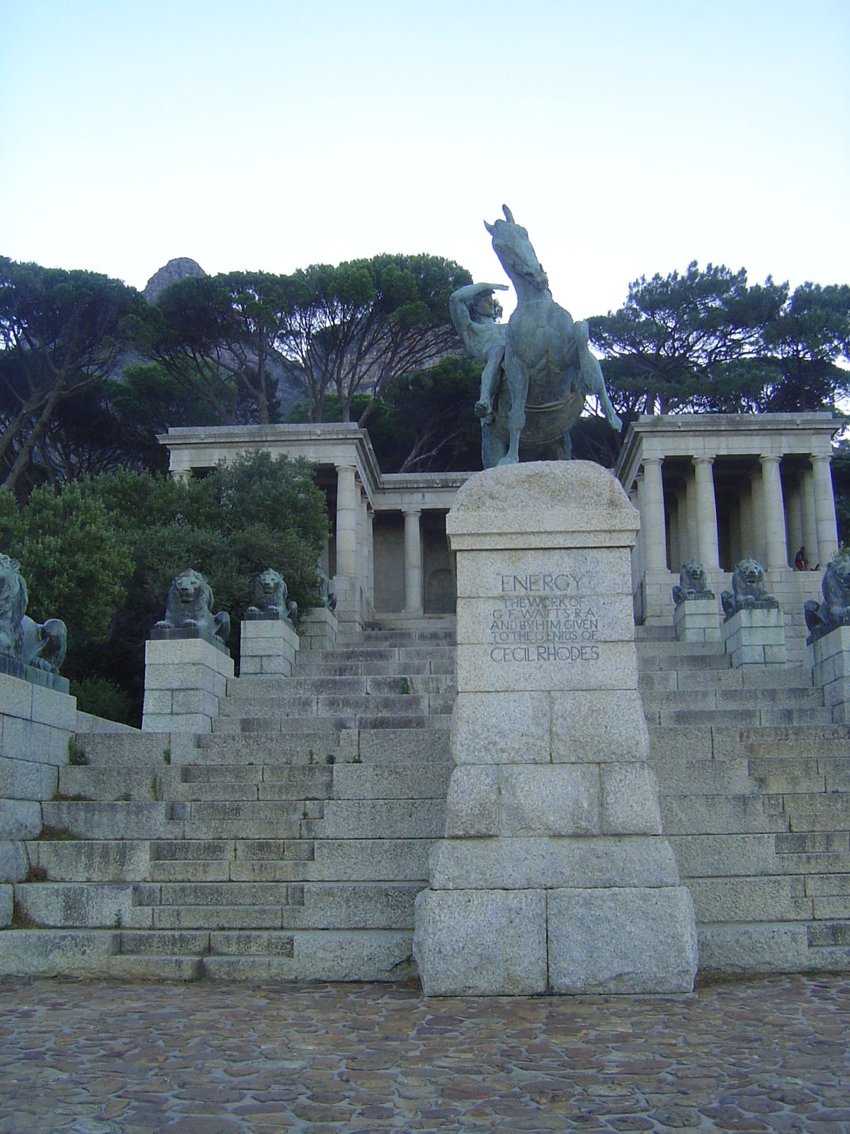 Rhodes died in 1902, and the memorial was dedicated ten years later. The design, evocative of the Pergamon temple now in Berlin was by Herbe