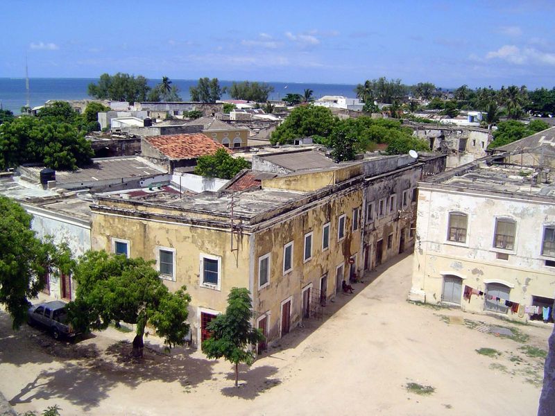 While we're here, we can look southeasterly over the stone town, mostly of coral or limestone blocks. Over the centuries, the island's econo
