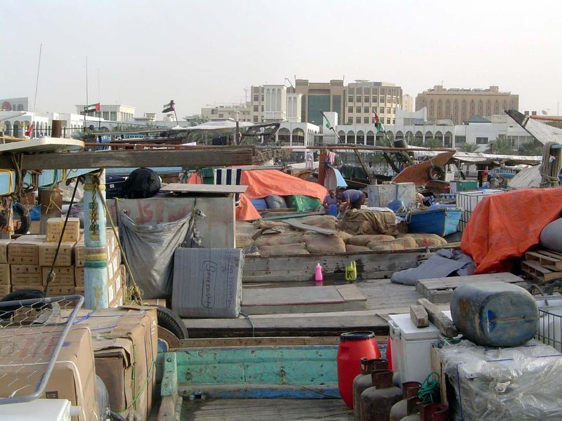 Only wooden ships are allowed to use the eight wharves along the Creek. Steel vessels use Port Rashid at the mouth of the Creek or Jebel Ali