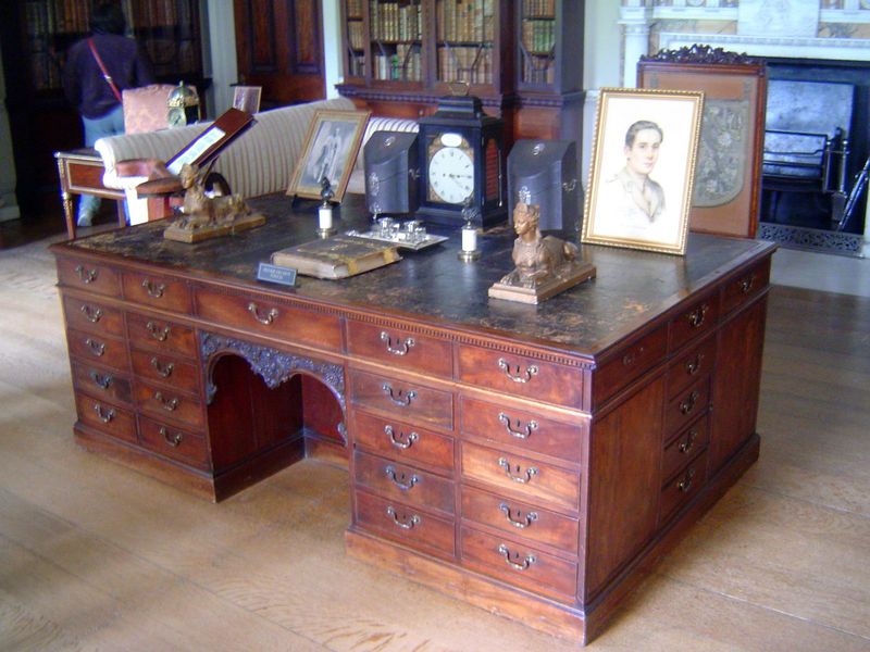 In the library: Curzon's desk? Could be; he was a paperholic. The desk was made at Kedleston.