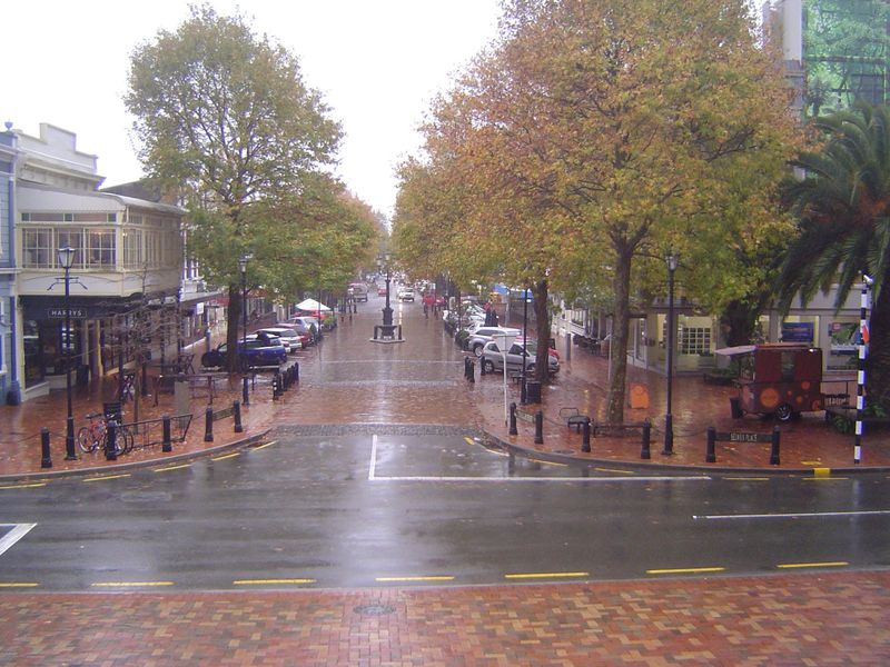 The view from the steps; the building with the enclosed veranda survives here on the left. Despite the modern church, the town is banking on