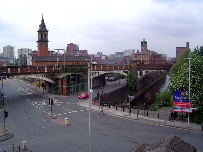 Meanwhile, railways arrived. Here's the convergence of the Rochdale Canal and the Manchester South Junction and Altrincham Railway, opened i
