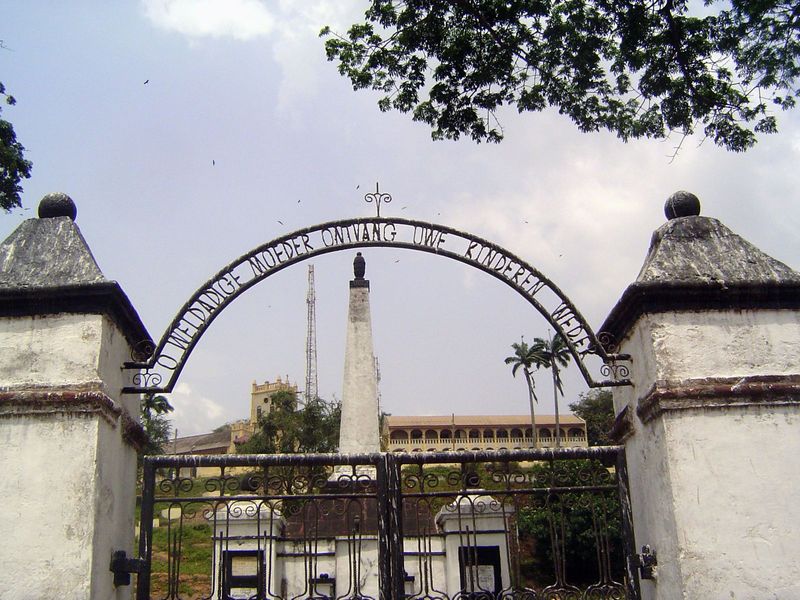 The Dutch Cemetery. The arch reads: "O beneficent Mother, receive your children again." The cemetery was established in 1806, which means th