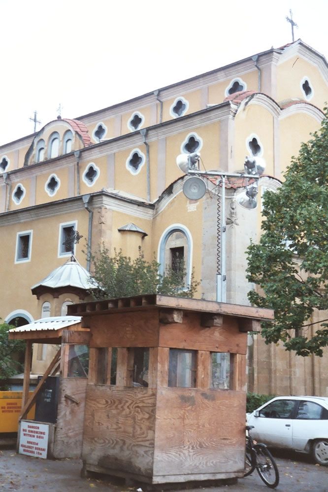 Serbian Orthodox church under U.S. military protection lest it be blown up.