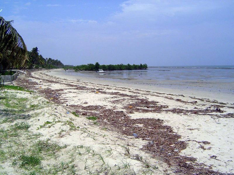 The waters here are calm because of the reef in the distance.