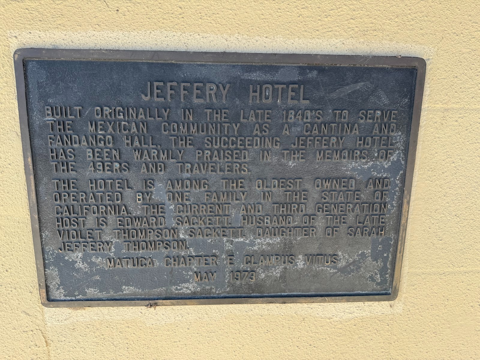 Plaque on wall.