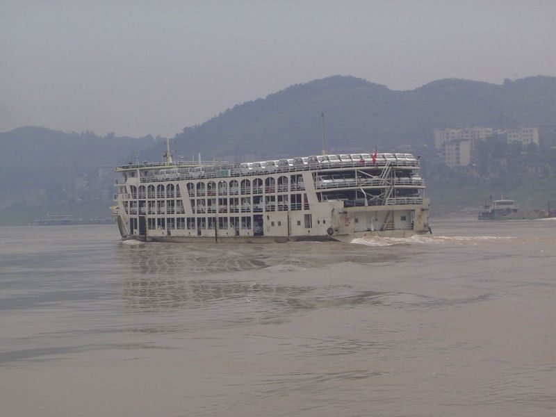 Heading downstream. We're 1,000 miles from the sea. Chongqing has always been considered a port on the navigable Yangtze, but even larger ve