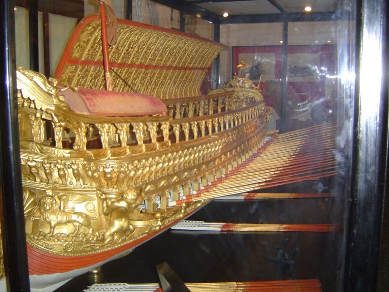A model of the last Bucintoro, the ceremonial galley used in the annual wedding of Venice and the sea. Four men pulled on each of the 42 oar