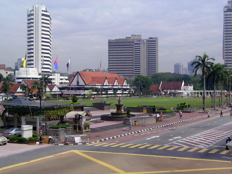 We're still on the same corner but now looking across Merdeka Square to the Royal Selangor Club. To its right is St. Mary's Cathedral. The f