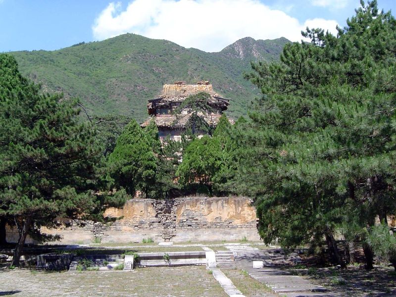 A third tomb: Yuling, the burial site of Zhu Qizhen, the Zhengtong Emperor 1436-1449. The brick wall is all that's left of the sacrificial h