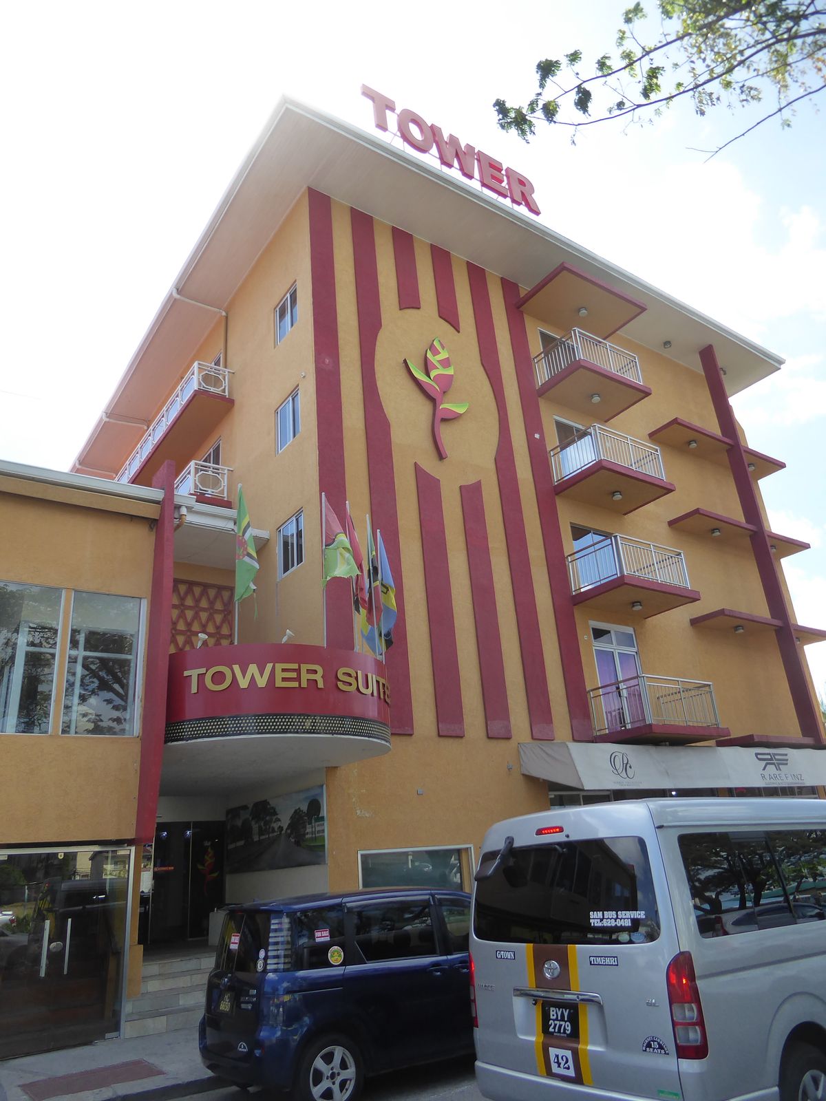 The Tower Hotel, made of wood when it opened in 1910, was rebuilt in concrete.