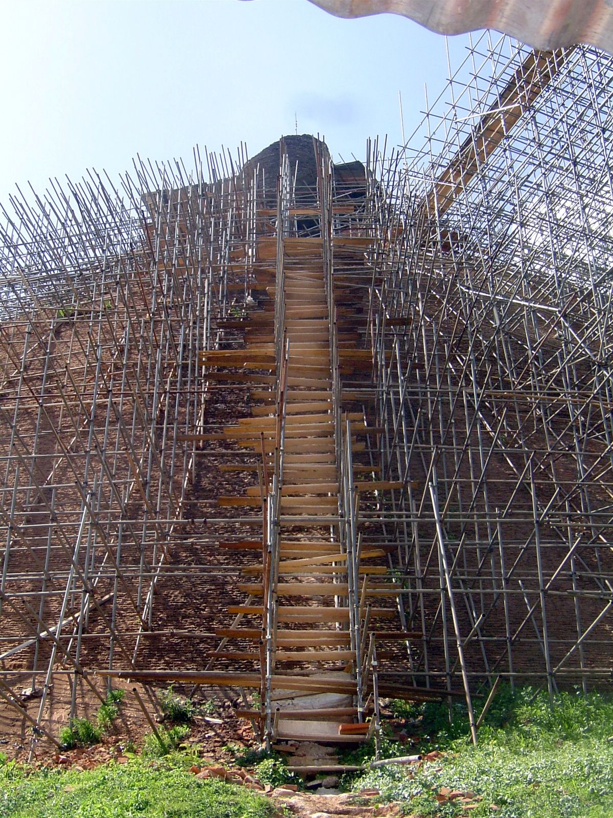 In between, there's a temporary staircase.