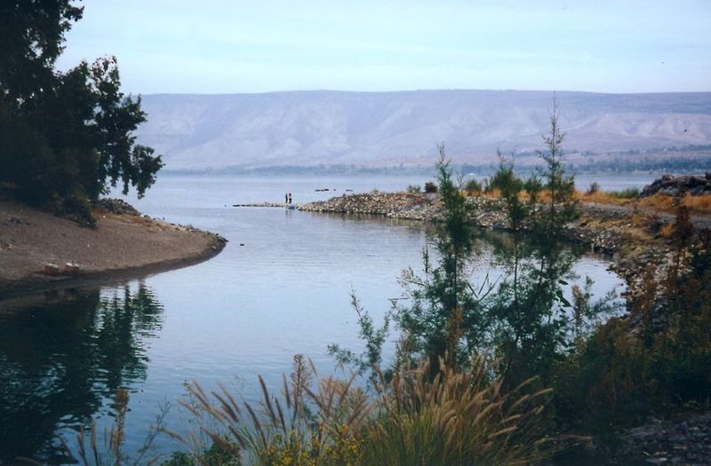 The Jordan River as it leaves Kinneret. It is already below sea-level but is headed further downhill.
