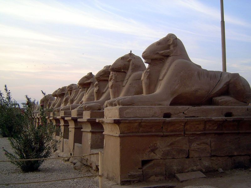 The criosphinx or ram-headed sphinx is a symbol of Amen, and the path to his temple led past this line of them. They were made for Amenhotep