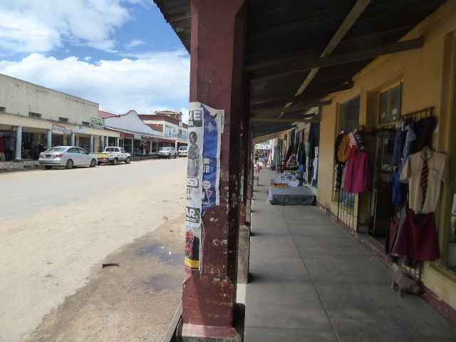 The main commercial street runs perpendicular to the highway.