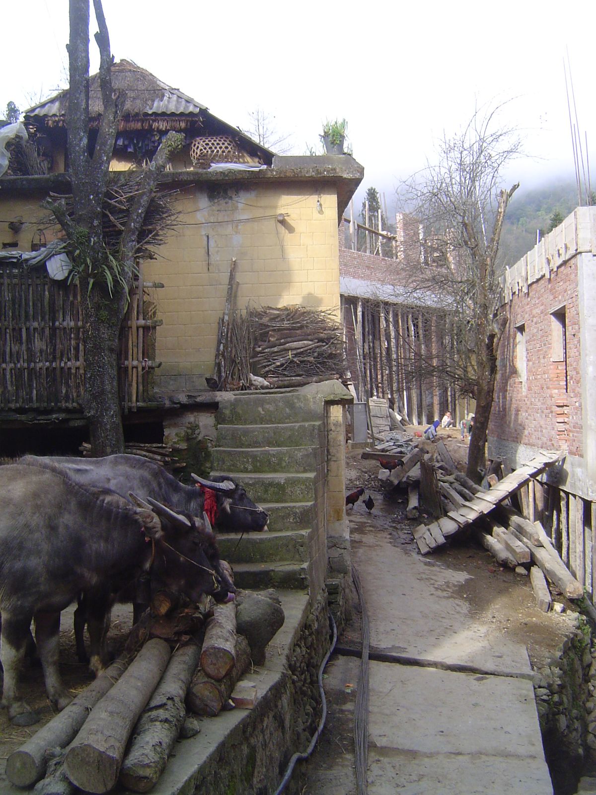 The center of the village is a construction zone.
