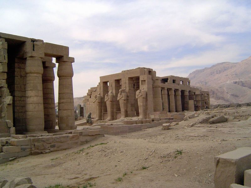 A view from left to right of the second pylon, the second court, the hypostyle hall, and the sanctuary.