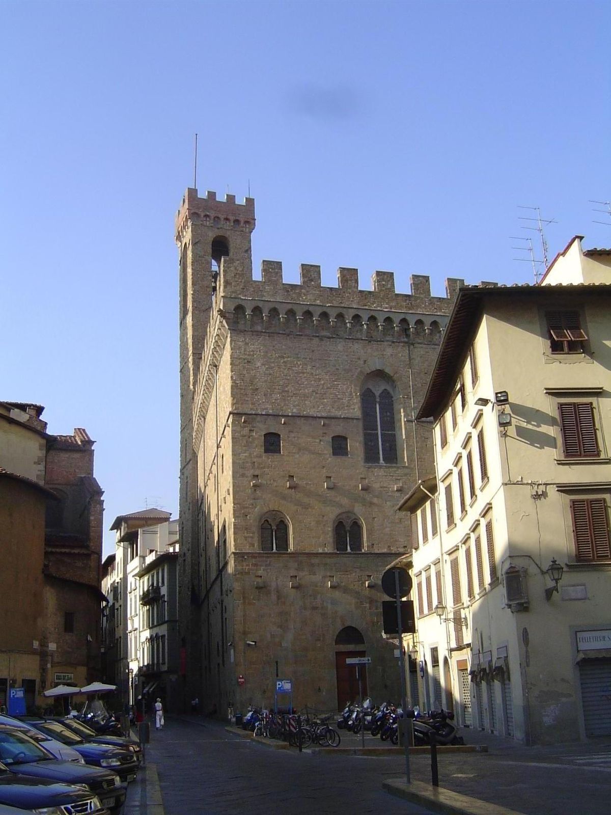 This is the Bargello, literally the police station; it's a trifle earlier than the Palazzo Vecchio and was built in 1255 as the residence of
