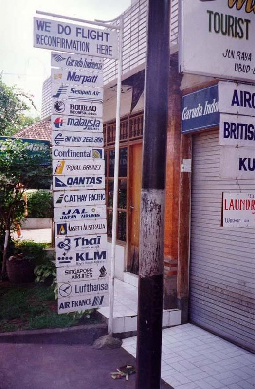 A travel agency in Ubud. At least some of the tourists venture away from Denpesar on the Bukit peninsula to visit Ubud, which lies on the ap