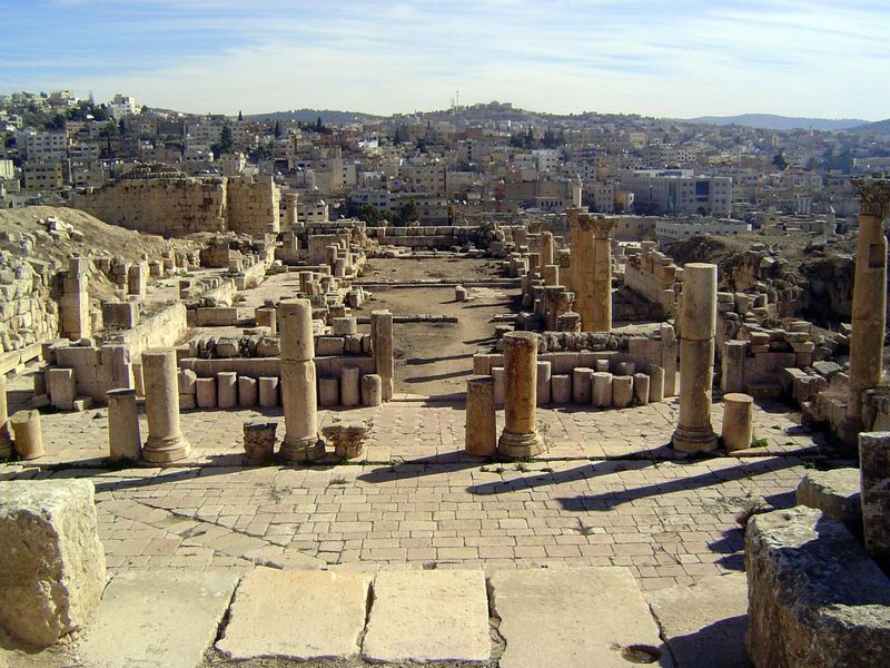 A view east from the platform of the fountain and overlooking the site of the Temple of Dionysus, popularly called The Cathedral.