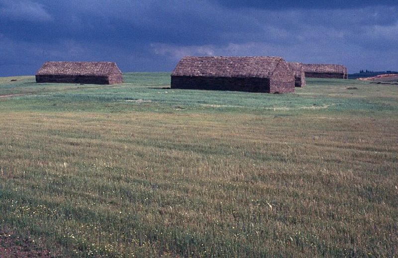 Here, near Meknes, the straw is built into barnlike stacks.