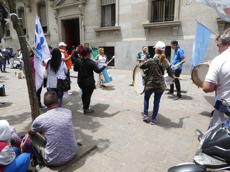 The banks attract protesters who, especially with that little pink compressed-air horn, make an amazing amount of noise.