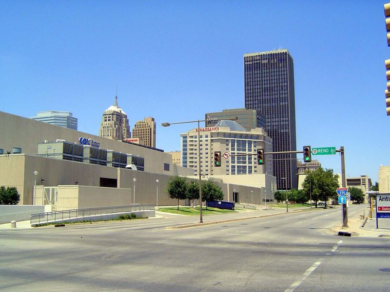 The southeast corner of downtown. The Ford Arena is off to the left. The Cox Convention Center, built in 1972 but expanded in 2000, is on th