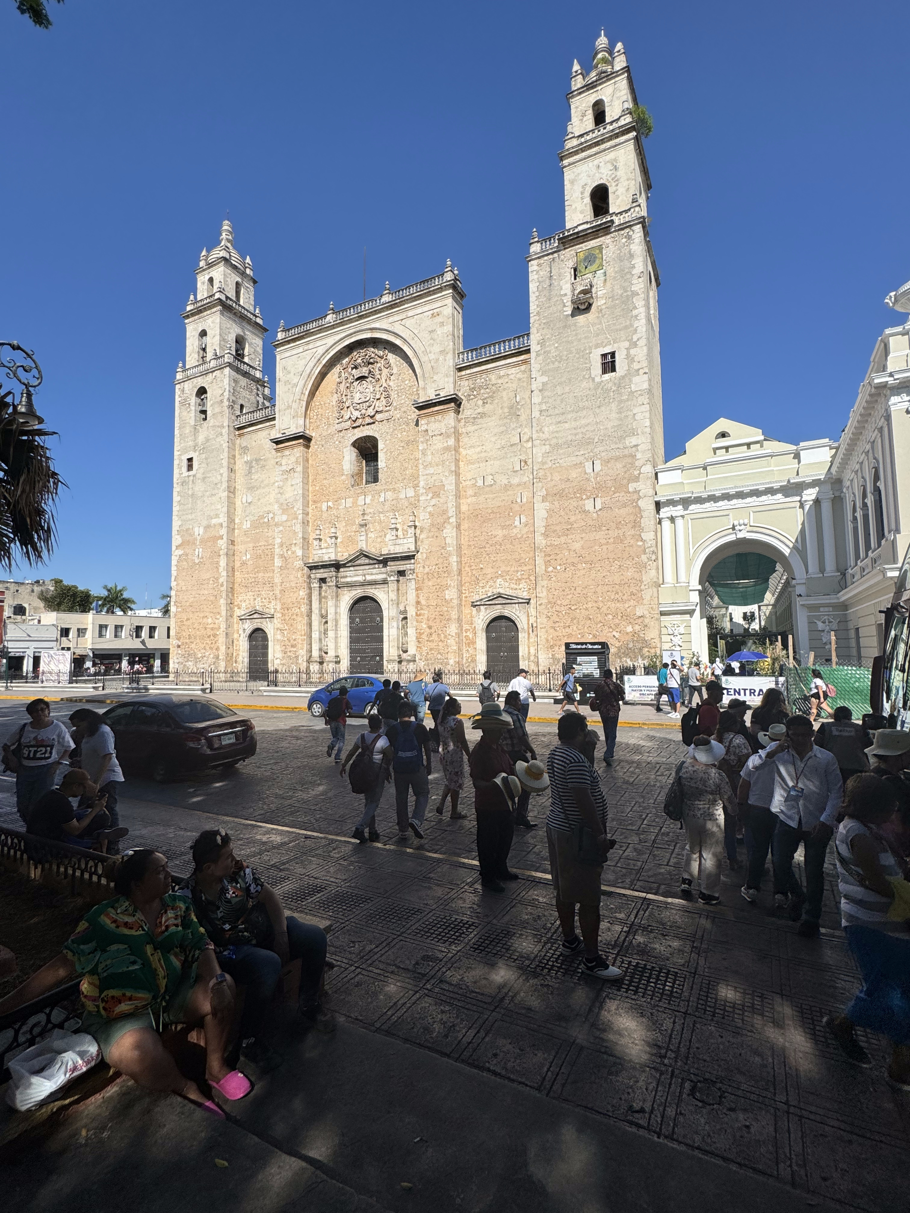 Kitty-corner to the Montejo House, here's the Cathedral of San Ildefonso, opened in 1598 and reputedly the first cathedral built on the Amer