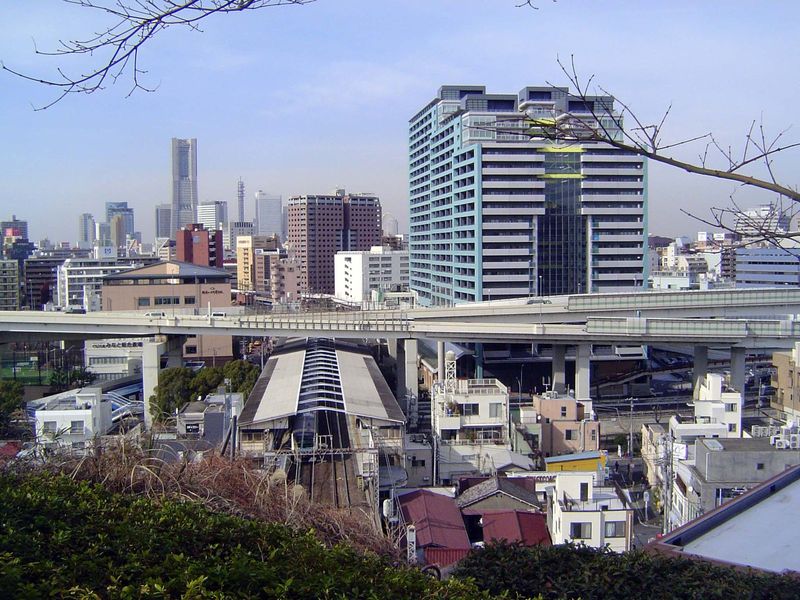 We're about to head back down. Here's the view looking west over the Ishakawa-cho Station on the JR Negishi Line. The track passes through a