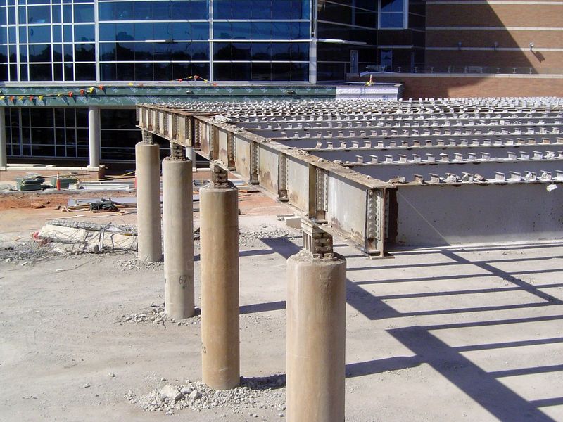 Steel and columns survive for a moment.