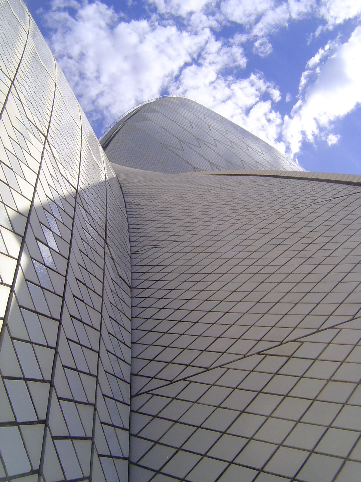 The tiles were made on site and mounted on concrete segments pieced together to form each shell.