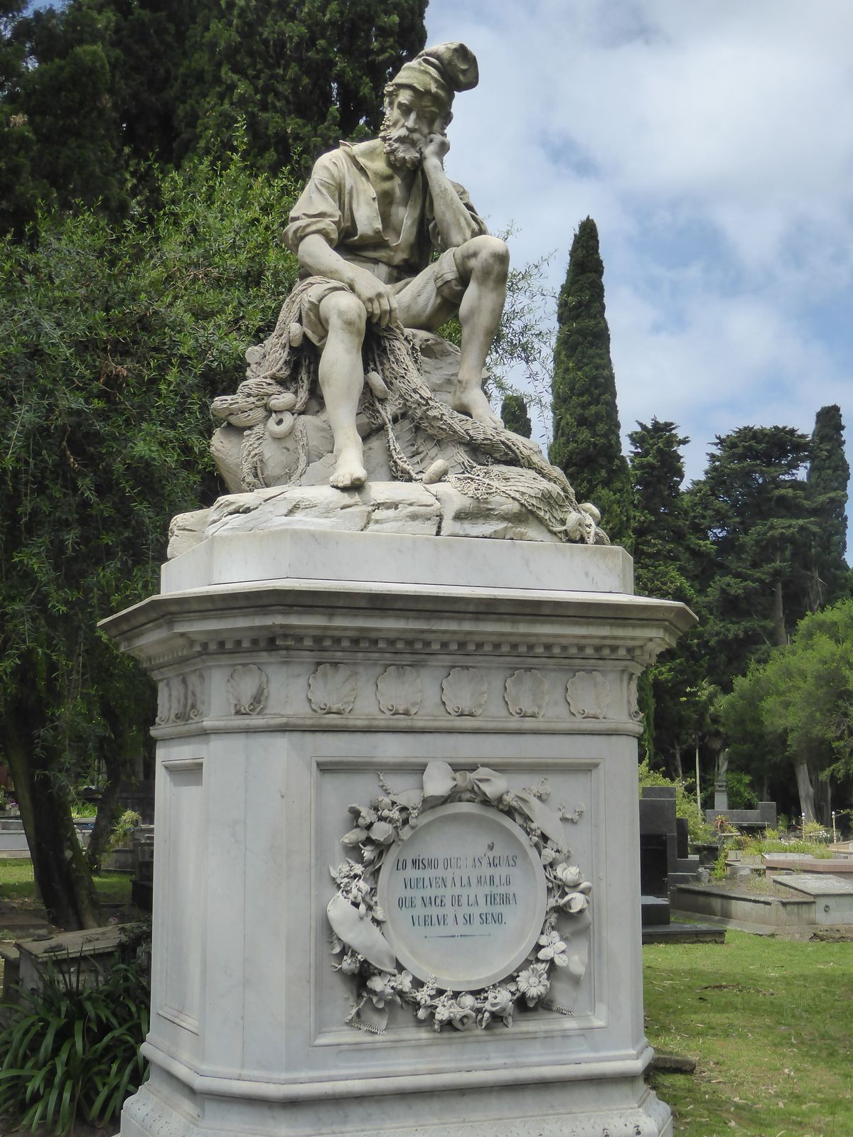 How does a poor fisherman afford a monument like this? The inscription reads something like: "Just as the waters return to the sea, what is 