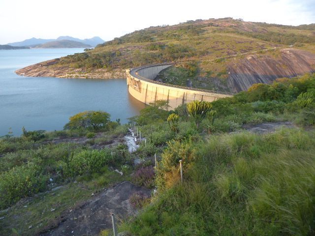 Here's a much bigger relic of colonial rule. It's the Kyle Dam, completed in 1961 and about five miles east of Great Zimbabwe. The dam irrig