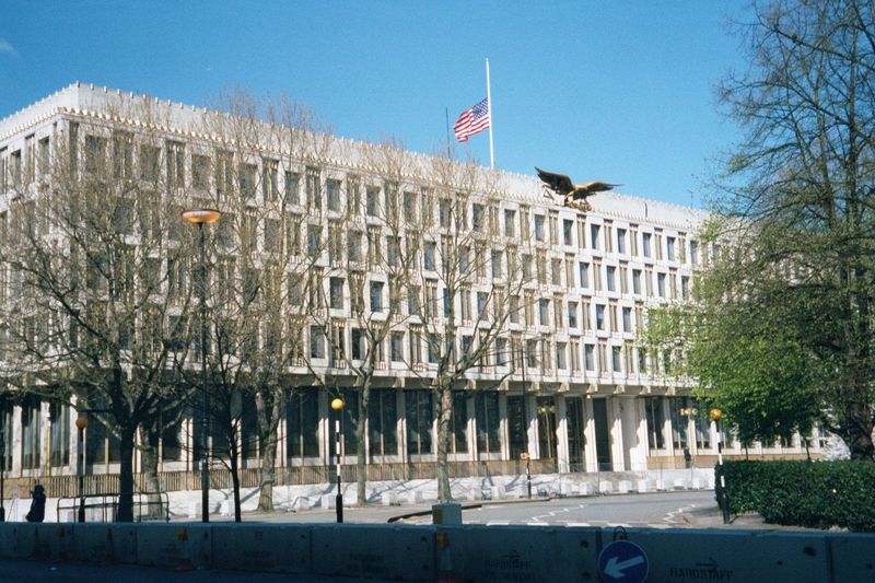 Stretching the category of "public building," we'll look at a few embassies. This, of course, is the American, housed in a building designed