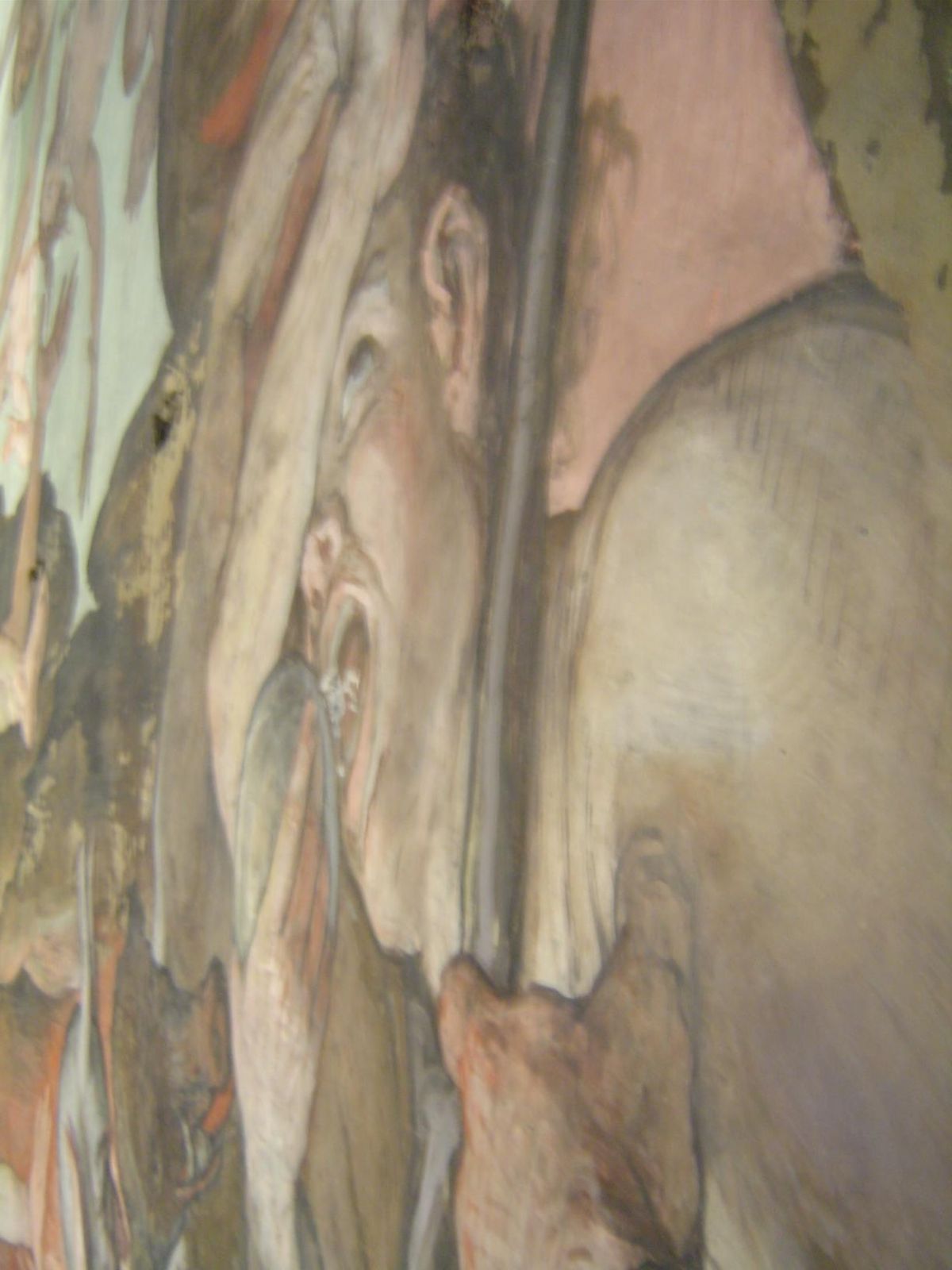 The work was carefully distorted to appear in scale to viewers below.