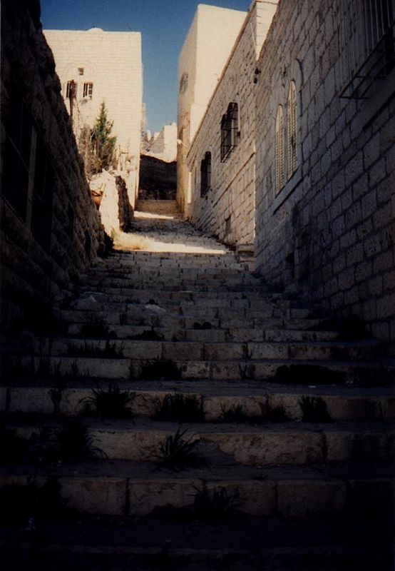 Old Bethlehem, the city's core, is composed of stone-block buildings draped over an east-projecting ridge on a slope trending down toward th