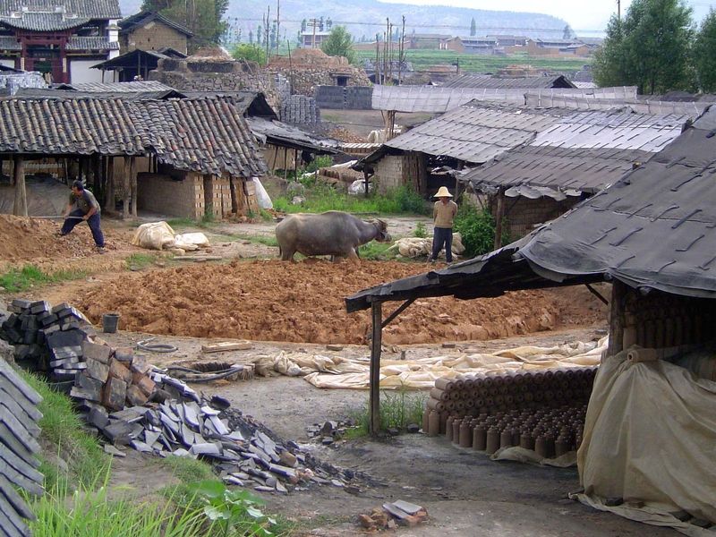 There's local brick-making, too, with buffalo-trodden clay.