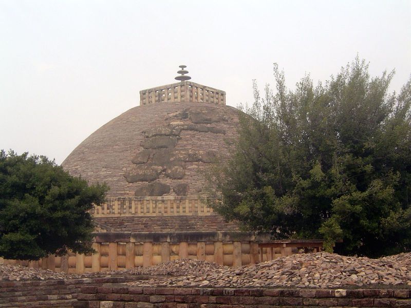 Ashoka's stupa, built in the third century B.C., was entirely of brick. After his death and the dissolution of the Mauryan Empire, sovereign