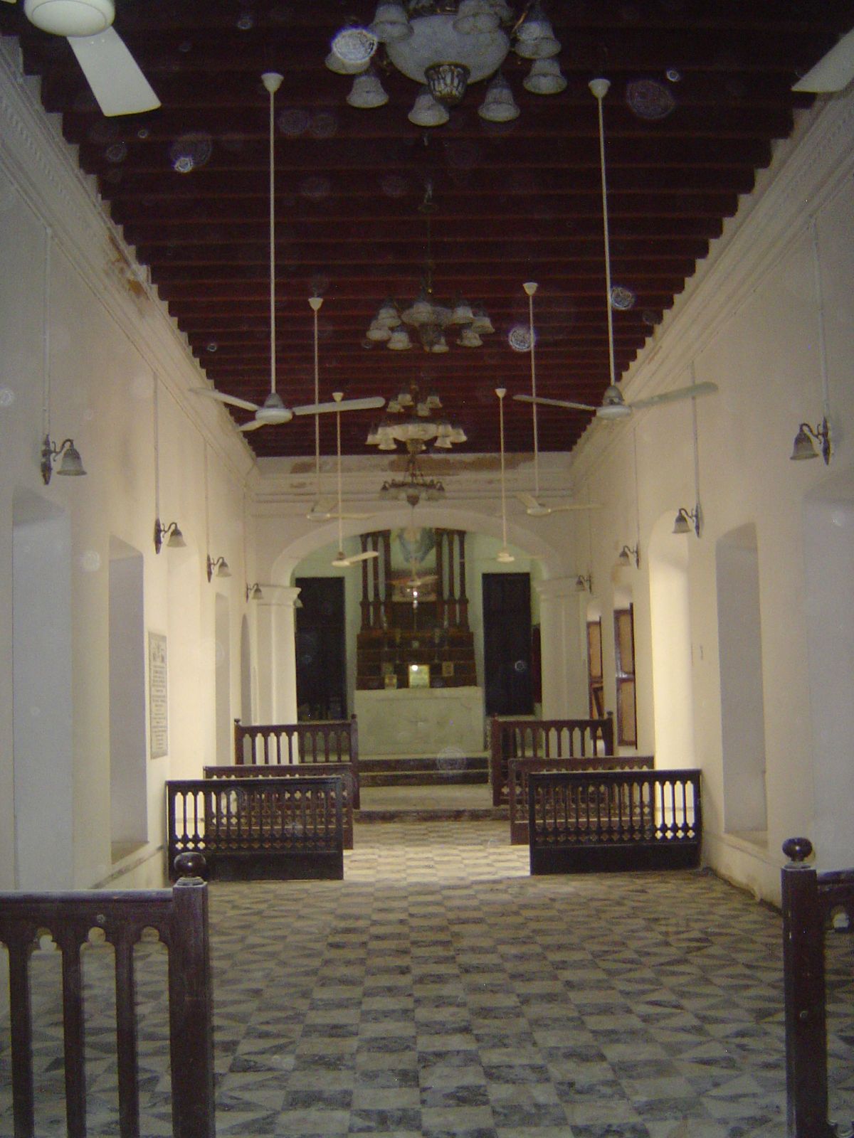 The prayer hall, emptied for a bit of maintenance.