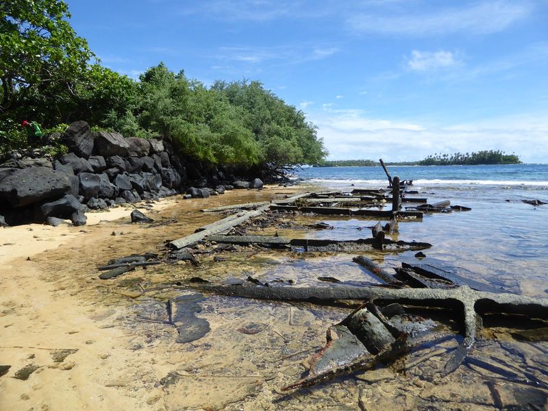 We're made our way around to the far side of the same enclosure; a nearly buried shipwreck offers a bit more protection to the stones. You c