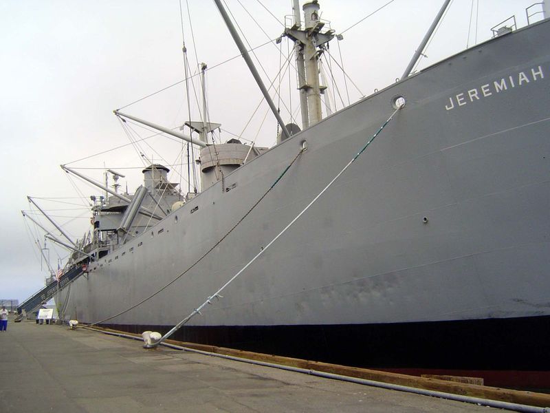 Nearby now, but absent then, is the working-order Jeremiah O'Brien, one of 2,710 identical Liberty Ships. She was built in South Portland, M
