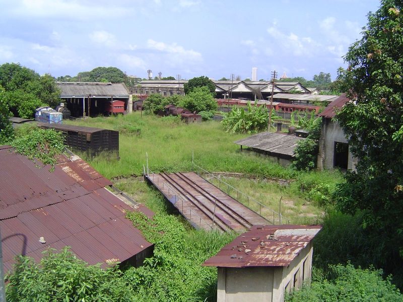 The country's main railroad shops are a couple of miles to the east. Though busy, their condition today would give palpitations to any railr