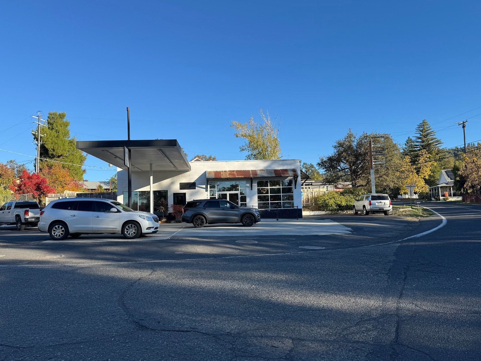 An old gas station has been repurposed.