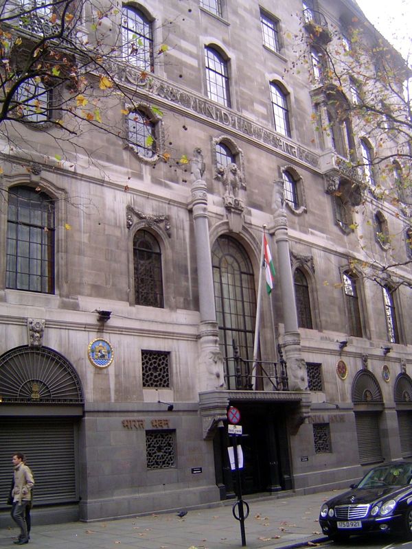 Next door: India House, home of the Indian High Commission. This is another Herbert Baker job. Baker had worked extensively in New Delhi, wh