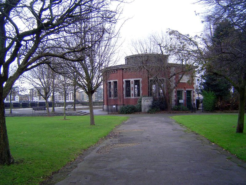 The Rotherhithe Rotunda, also on the park grounds, is a ventilation shaft for the Rotherhithe Tunnel, a vehicular tunnel under the river.