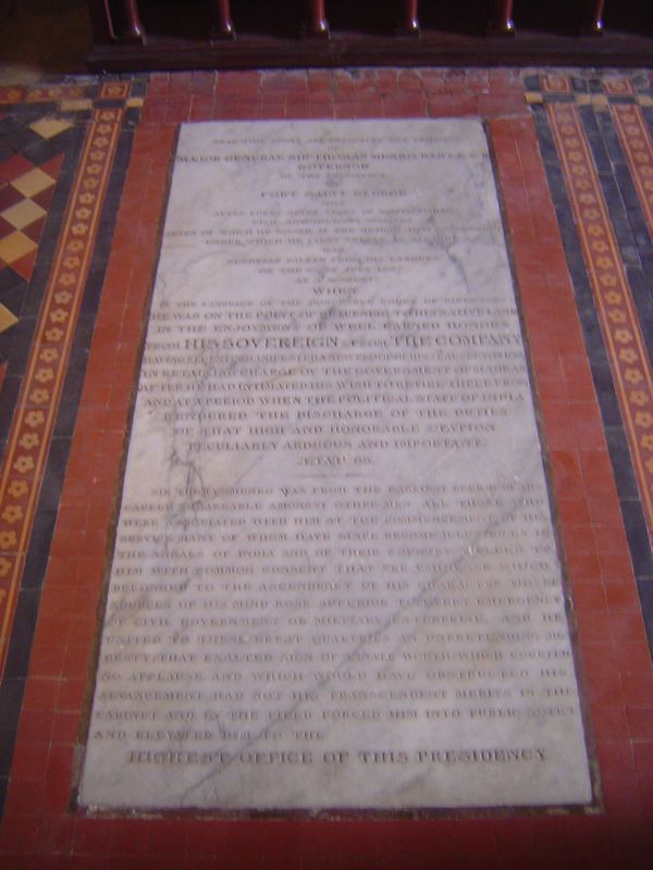 This monument is set in the floor. It reads in part: "Near this stone are deposited the remains of Major-General Sir Thomas Munro. Bart., K.