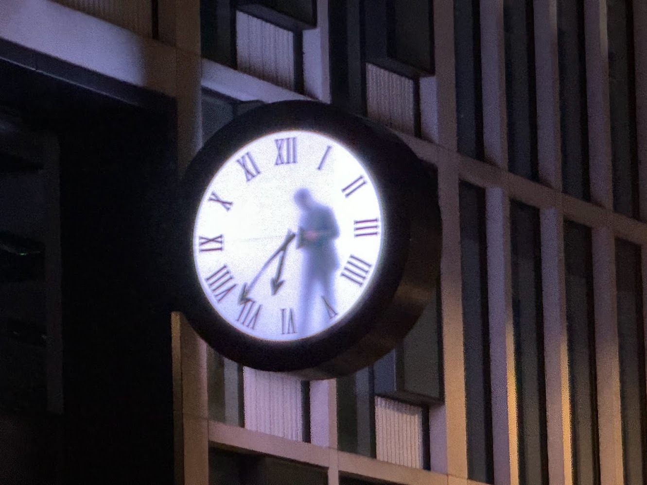 The podcast was accompanied by a photo taken very early one morning outside Paddington Station, where inside this clock by Maarten Baas an a