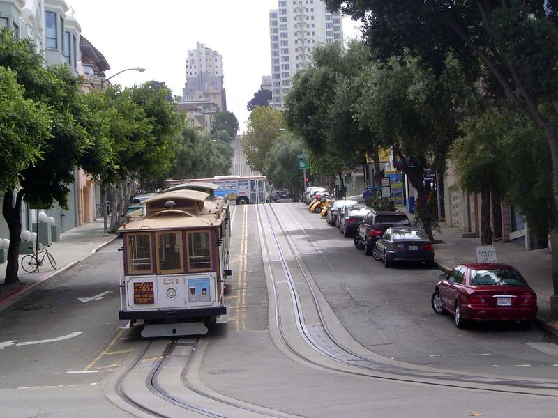 Once through the Twin Peaks Tunnel, the boy continued down Market to Powell, where he caught one of these. The seats would have been punishm